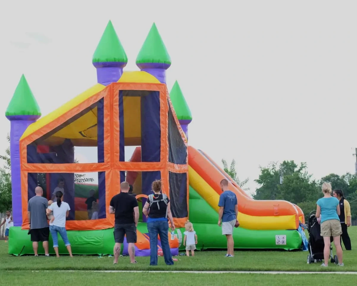 Colorful inflatable bounce house for family fun